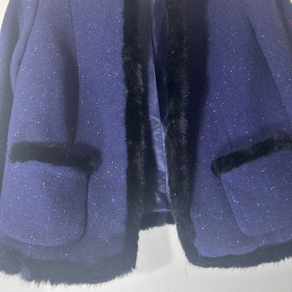 Talbots Speckled wool faux fur trim Navy blazer size 12p - Picture 7 of 12